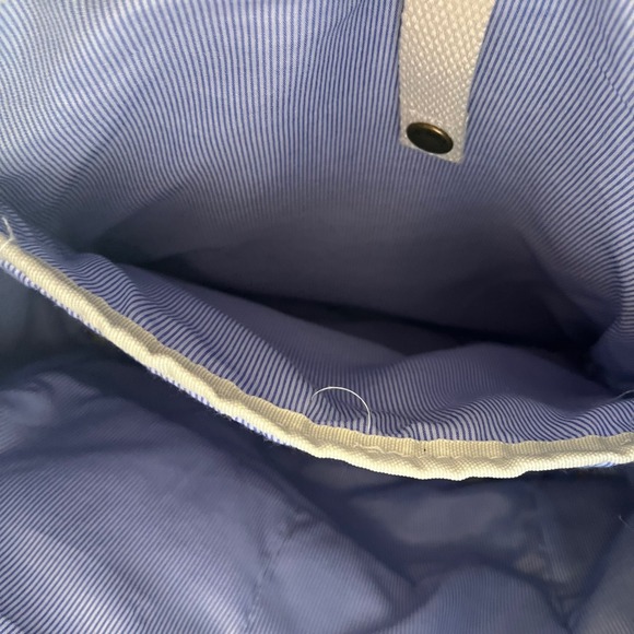 Birdling Canvas Backpack Diaper Bag Grey Cream Webbed Straps Stripe Lining - Picture 6 of 7